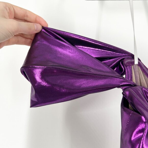 NWT Marchesa Notte Purple Metallic Cutout Off Shoulder Gown - Picture 5 of 10